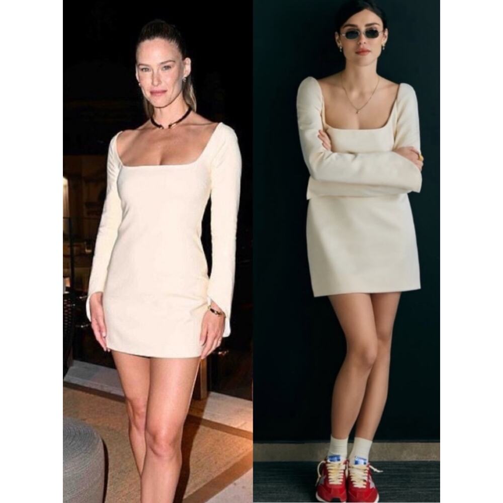 Khaite Tate Square Neck Cream Mini Dress Size 6